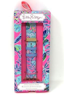 Lilly Pulitzer Pink Blue Leather Apple Watch Band 38,40mm Lil Earned Stripes NIB